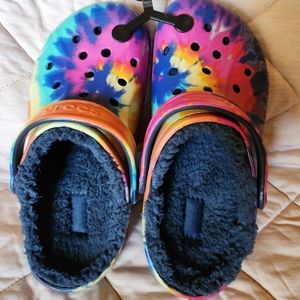 Tye Dyed fleece lined Crocs